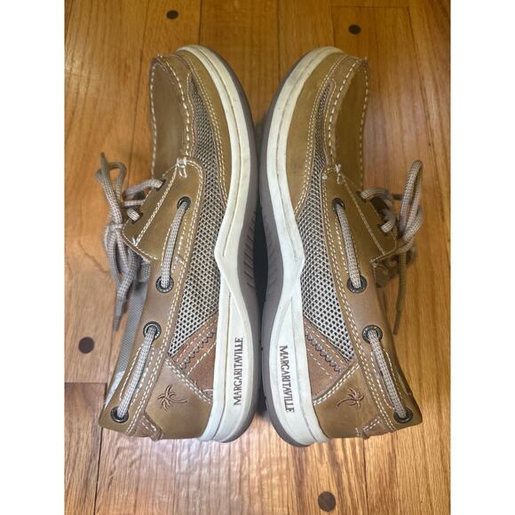 Margaritaville Anchor Boat Shoes Mens Sz 10 Tan Leather Mesh Casual Loafers main image 3